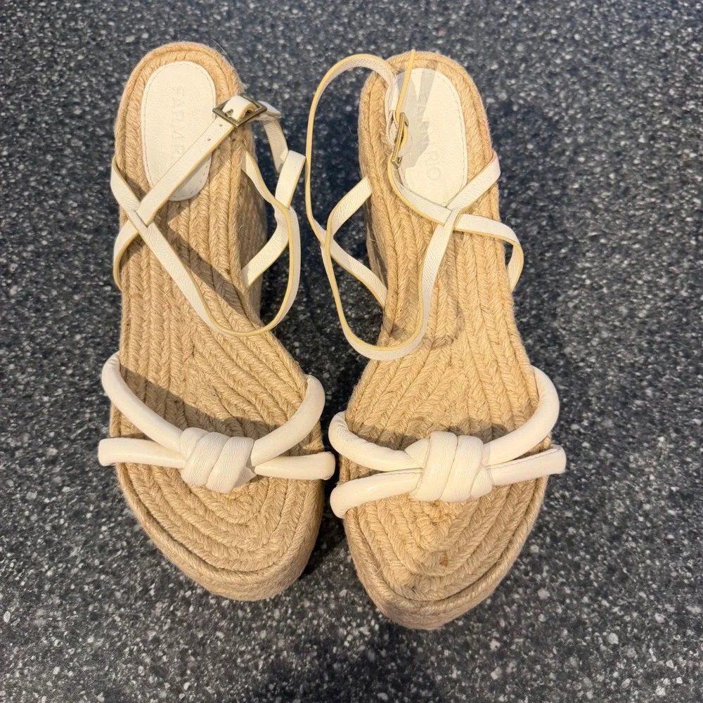 Farm‎ Rio Ivory Sandalia Salto Alto Napa Soft Wedge Espadrille Sandals Size 7